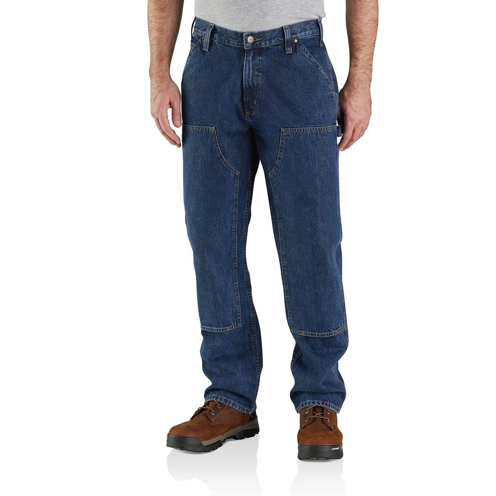 Carhartt men 44x30 loose straight double-front‎ denim Dungaree carpenter jeans